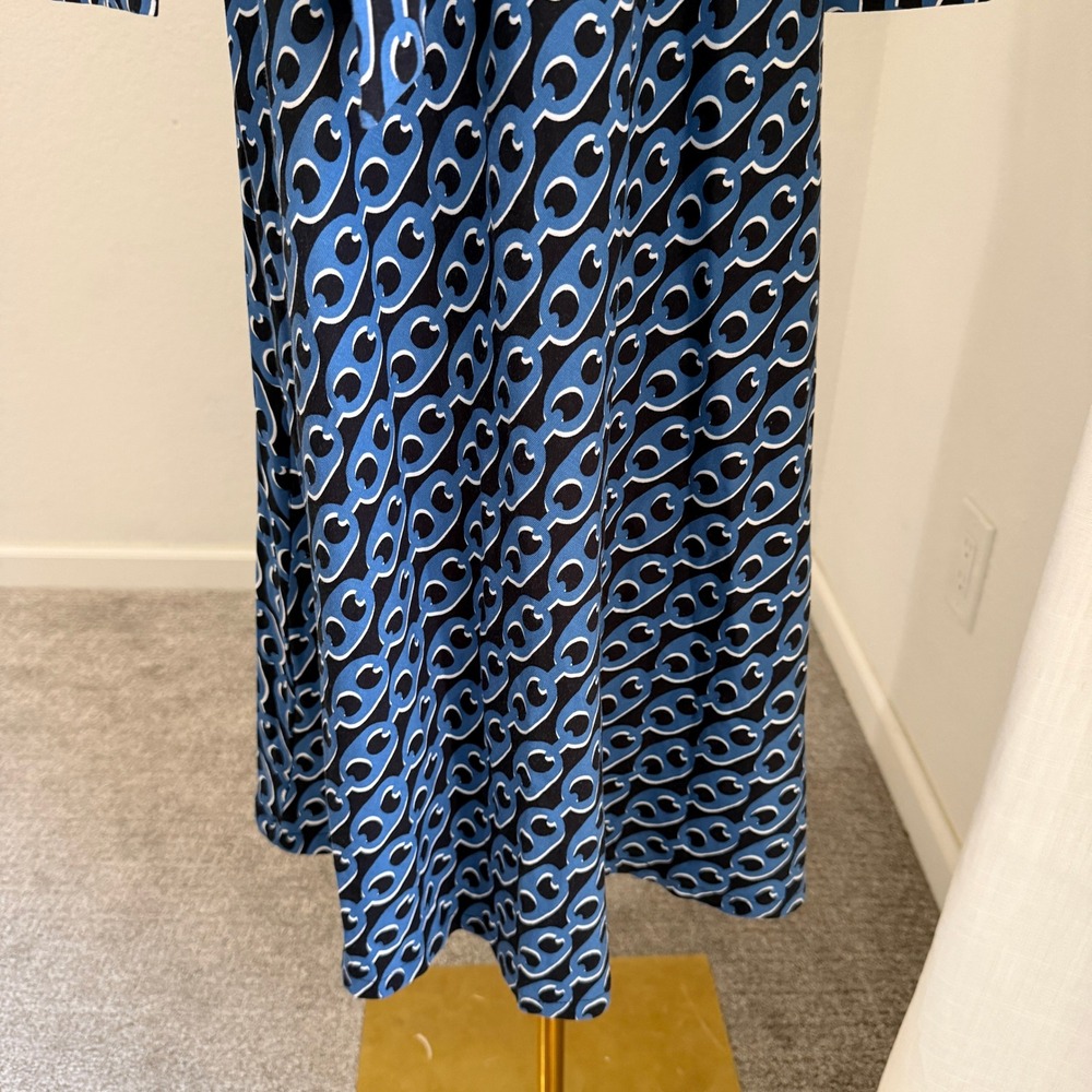 Boden Laura Midi Shirt Dress Blue Chain Link Tencel Cotton Sz 6 Mod Retro Office - Picture 4 of 10